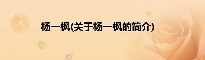 杨一枫(关于杨一枫的简介)