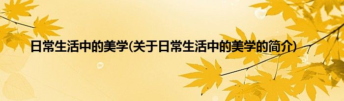 日常生活中的美学(关于日常生活中的美学的简介)