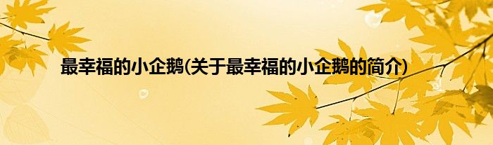 最幸福的小企鹅(关于最幸福的小企鹅的简介)