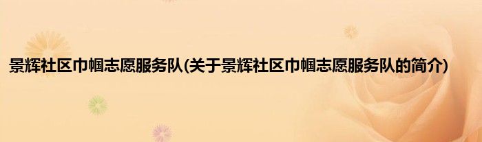 景辉社区巾帼志愿服务队(关于景辉社区巾帼志愿服务队的简介)