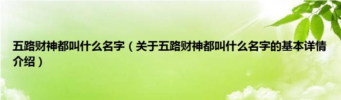 五路财神都叫什么名字（关于五路财神都叫什么名字的基本详情介绍）