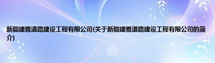 新疆建雅道路建设工程有限公司(关于新疆建雅道路建设工程有限公司的简介)