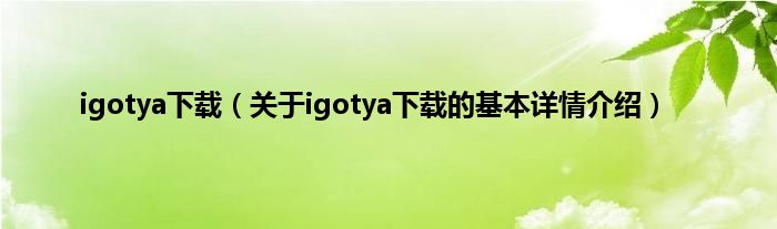 igotya下载（关于igotya下载的基本详情介绍）