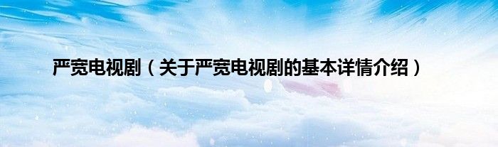 严宽电视剧(关于严宽电视剧的基本详情介绍)