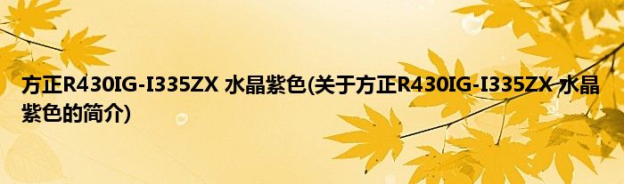 方正R430IG-I335ZX 水晶紫色(关于方正R430IG-I335ZX 水晶紫色的简介)